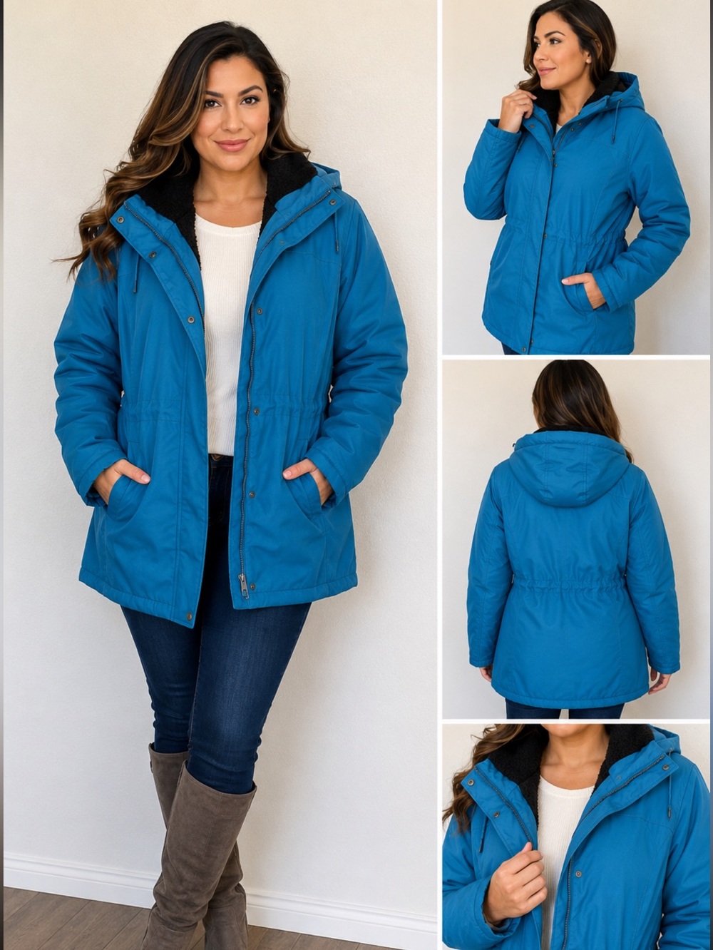 L.L. Bean Bright Teal Hooded Outdoor  parka jacket size L R outerwear winter